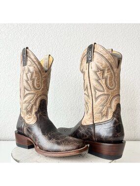 Rod Patrick Mens Cowboy Boots 9.5AA Antique Mocha Bison Brown Western Blunt Toe